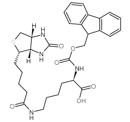 cas:110990-09-5、N-芴甲氧羰基-N'-生物素-L-赖氨酸、Fmoc-D-Lys(Biotin)-OH